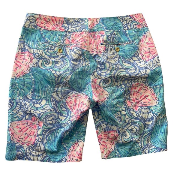Lilly Pulitzer Women’s Short Sz 6 Seashell Print Blue Pink Cotton Summer Resort - Picture 3 of 7